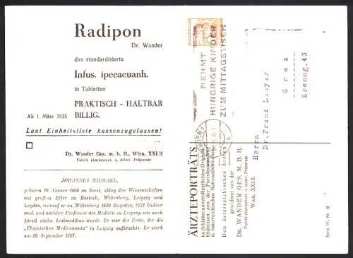 Klapp-AK Reklame für Medikament Radipon von Dr. Wander mit Portrait von Johannes Michael