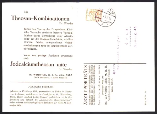 Klapp-AK Reklame für Theosan-Kombination von Dr. Wander mit Portrait von Johannes Freitag