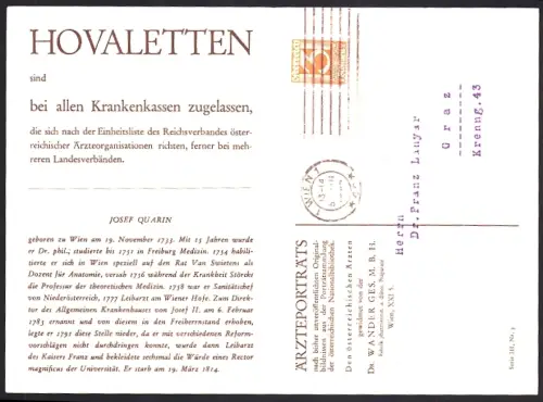 Klapp-AK Reklame für Medikament Hovaletten von Dr. Wander mit Portrait von Josef Quarin