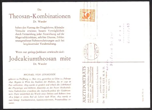Klapp-AK Reklame für Theosan-Kombination gegen Hypertonie von Dr. Wander mit Portrait von Michael von Lenhosser