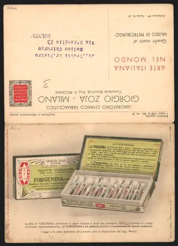 Klapp-AK MIlano, Reklame für Stärkungsmittel La Forgenina von Giorgio Zoja mit Portrait von Francesco Melzi