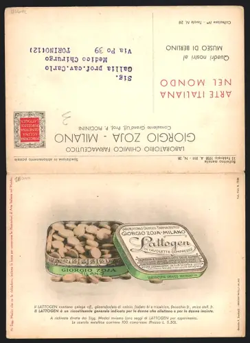 Klapp-AK Milano, Reklame für Stärkungsmittel für Frauen und stillende Frauen Il Lattogen von Giorgio Zoja mit David