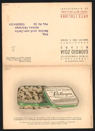 Klapp-AK Milano, Reklame für Stärkungsmittel für Frauen und stillende Frauen Il Lattogen von Giorgio Zoja, Botticelli