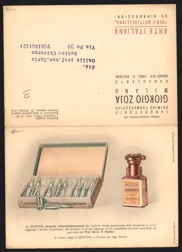 Klapp-AK Milano, Reklame für Stärkungsmittel La Genetina von Giorgio Zoja mit Botticelli-Bild