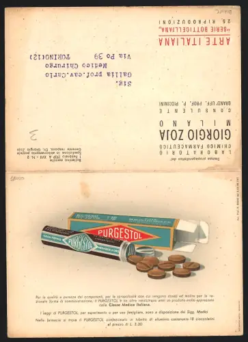 Klapp-AK Milano, Reklame für Purgestol Schokolade von Giorgio Zoja mit Botticelli-Bild