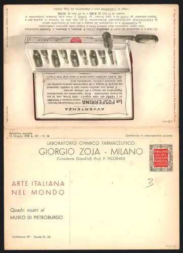 Klapp-AK Milano, Reklame für Stärkungsmittel La Fosferrina von L. Zoja mit Bild L`Annunciazione