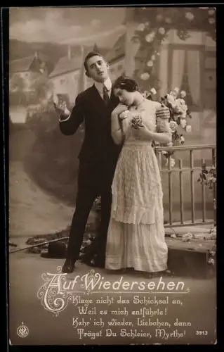 Foto-AK NPG Nr. 3913: Elegantes Paar mit Blumen