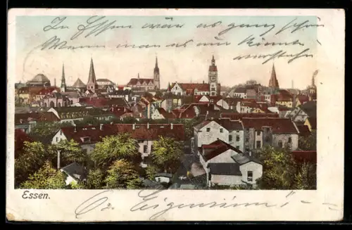 AK Essen, Ortsansicht mit Türmen aus der Vogelschau