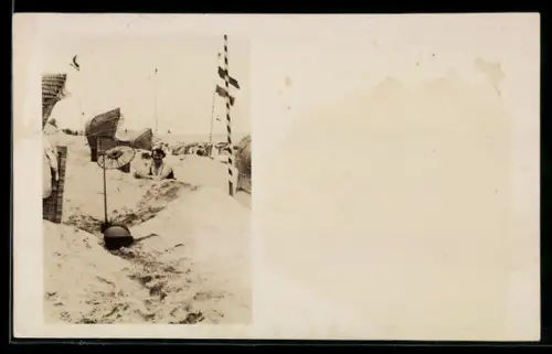 Foto-AK Göhren, Strand mit Strandkörben und Badenden