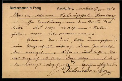 AK Ludwigsburg, Büchsenstein & Essig, Kolonialwaren en gros, Korrespondenzkarte