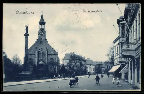 AK Oldenburg, Friedensplatz, Kirche und Siegesdenkmal