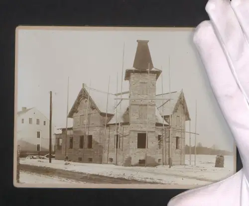 2 Fotografien Ansicht Bad Schandau, Bau einer Wohnvilla, im Rohbau, 1902