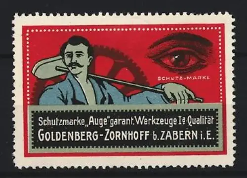 Reklamemarke Zornhoff bei Zabern, Goldenberg, Werkzeuge, Arbeiter mit Schaufel