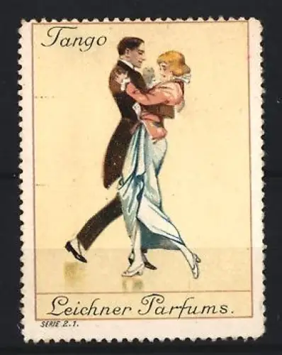 Reklamemarke Leichner Parfums, Elegantes tanzendes Paar