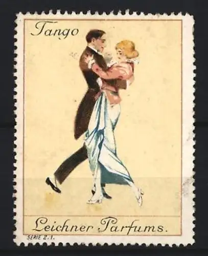 Reklamemarke Leichner Parfums, Tanzendes Paar beim Tango