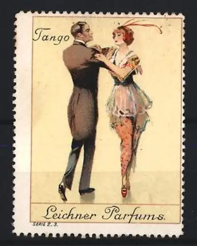 Reklamemarke Leichner Parfums, Tanzendes Paar im Tango-Stil