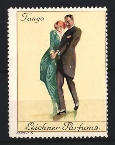 Reklamemarke Leichner Parfums, Tanzendes Paar beim Tango