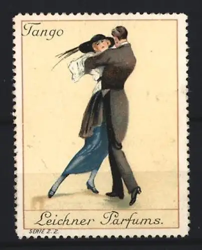 Reklamemarke Leichner Parfums, Tanzendes Paar beim Tango