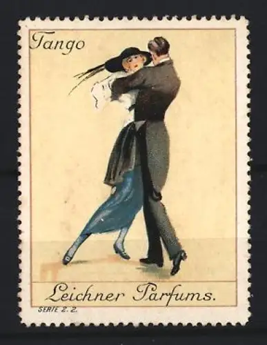 Reklamemarke Leichner Parfums, Tanzendes Paar beim Tango