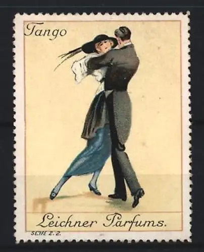 Reklamemarke Leichner Parfums, Tanzpaar beim Tango