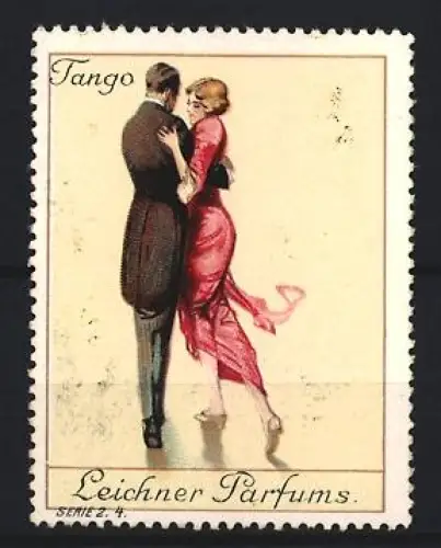 Reklamemarke Leichner Parfums, tanzendes Paar beim Tango