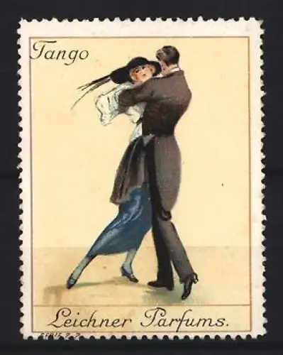 Reklamemarke Leichner Parfums, Tanzendes Paar beim Tango