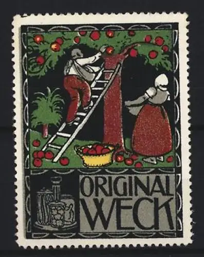 Reklamemarke Weck, Frischhaltung und Einmachgläser, Apfelernte auf Leiter
