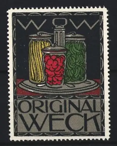 Reklamemarke Weck, Frischhaltung und Einmachgläser, Einmachgläser auf Tablett