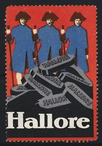 Reklamemarke Hallore, Schokolade, Soldaten und Schokoladentafeln