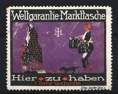 Reklamemarke Markttasche, Frauen mit Taschen damals und jetzt