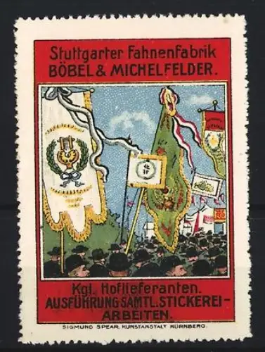 Reklamemarke Stuttgart, Böbel & Michel-Felder, Fahnenfabrik, Fahnenparade