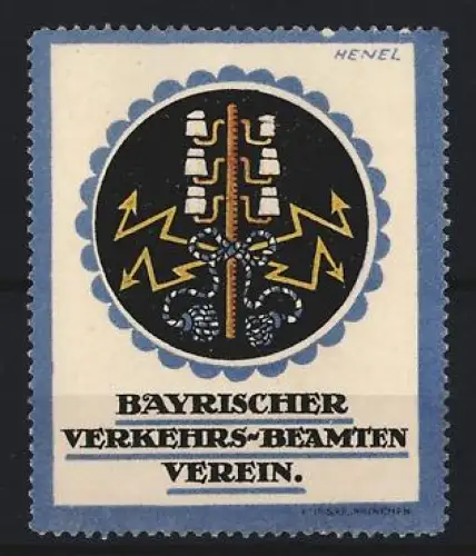 Künstler-Reklamemarke Henel, München, Bayrischer Verkehrs-Beamten Verein, Blitzsymbol