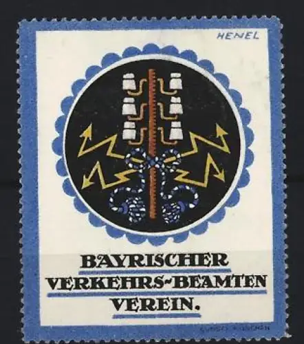 Reklamemarke Henel, Bayern, Bayrischer Verkehrs-Beamten Verein, Blitz und Strommast