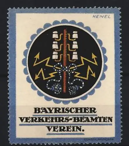 Reklamemarke Henel, München, Bayrischer Verkehrs-Beamten Verein, Blitzsymbol