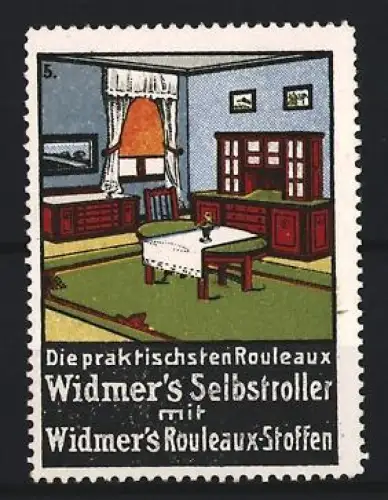 Reklamemarke Widmer`s Selbstroller, Wohnzimmereinrichtung