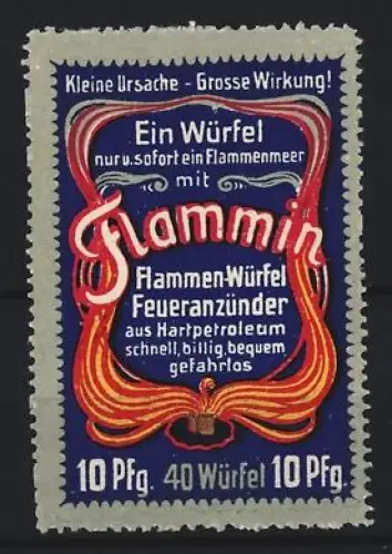 Reklamemarke Flamin Flammen-Würfel, Feueranzünder mit Flammenmotiv