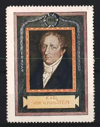 Reklamemarke Heinrich Friedrich Karl vom und zum Stein, Porträt mit Lorbeerkranz