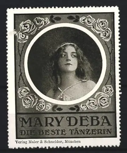 Reklamemarke Mary Deba, Tänzerin mit Rosenornamenten