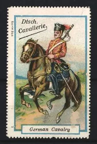 Reklamemarke Deutsche Cavallerie, Uniformierter Kavallerist zu Pferd