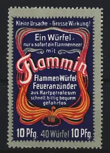 Reklamemarke Flammin-Würfel, Feueranzünder und Flammenwürfel
