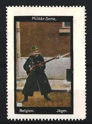 Reklamemarke Belgien, Militär-Serie, Jäger mit Gewehr