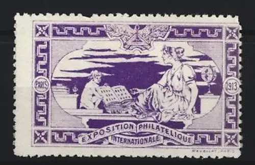Reklamemarke Paris, Exposition Philatélique Internationale 1913, Frau mit Briefmarkenalbum