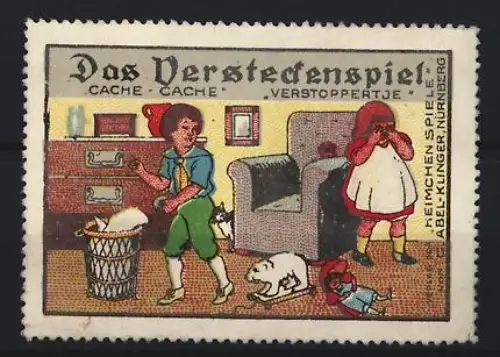 Reklamemarke Nürnberg, Heimchen-Spiele, Das Versteckenspiel, Kinder beim Spielen