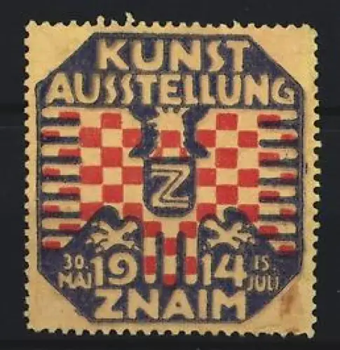 Reklamemarke Znaim, Kunstausstellung 1914, Adler mit Schachbrettmuster