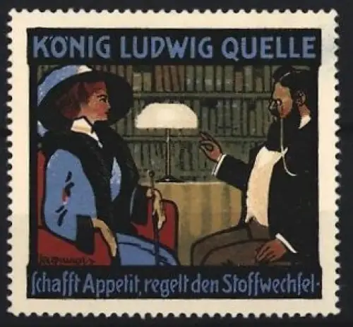 Reklamemarke König Ludwig Quelle, Schafft Appetit, sitzendes Paar
