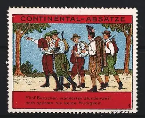 Reklamemarke Continental-Absätze, Wandernde Burschen