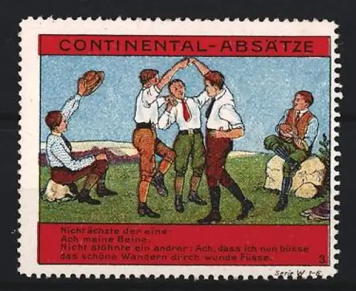Reklamemarke Continental-Absätze, Tanzende Männer im Freien