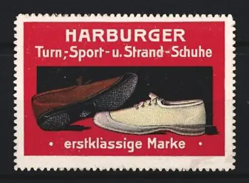 Reklamemarke Harburger, Turn-, Sport- u. Strand-Schuhe, erstklassige Marke