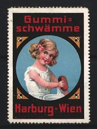 Reklamemarke Harburg-Wien, Gummi-Schwämme, Mädchen mit Schwamm