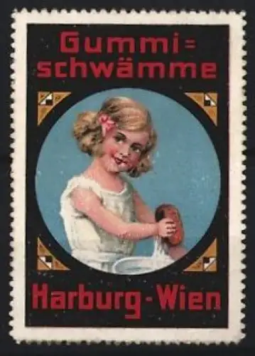 Reklamemarke Harburg-Wien, Gummi-Schwämme, Mädchen mit Schwamm